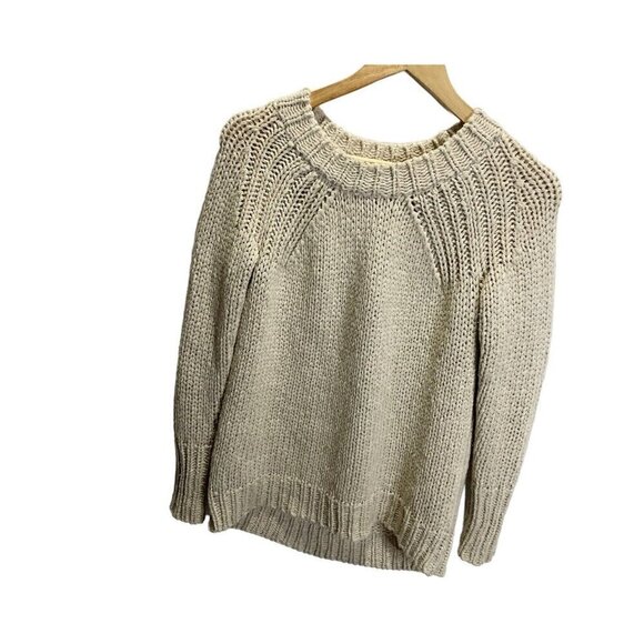 Ann Taylor Women’s Tan Wool Blend Chunky knit crewneck sweater size XS - Picture 2 of 4